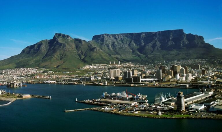 South Africa travel landscape with Cape Town and coastline