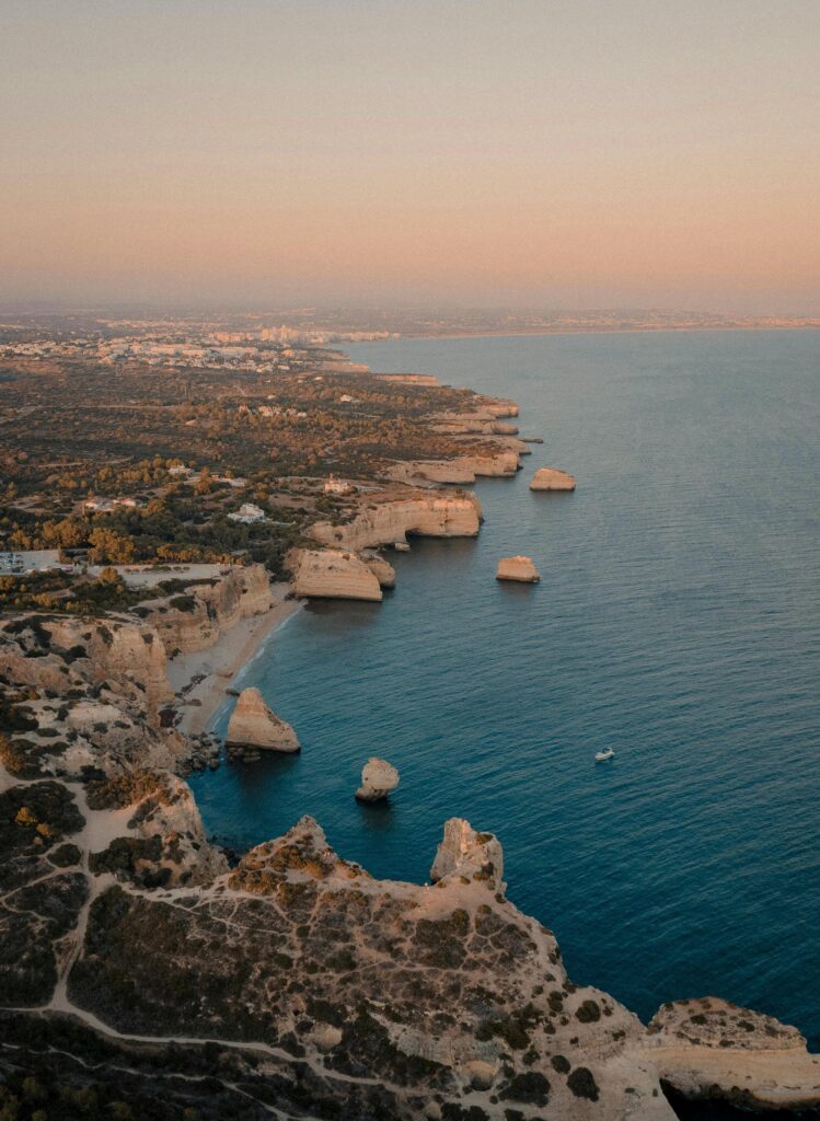 Algarve coastline cliffs and beach viewpoint in southern Portugal