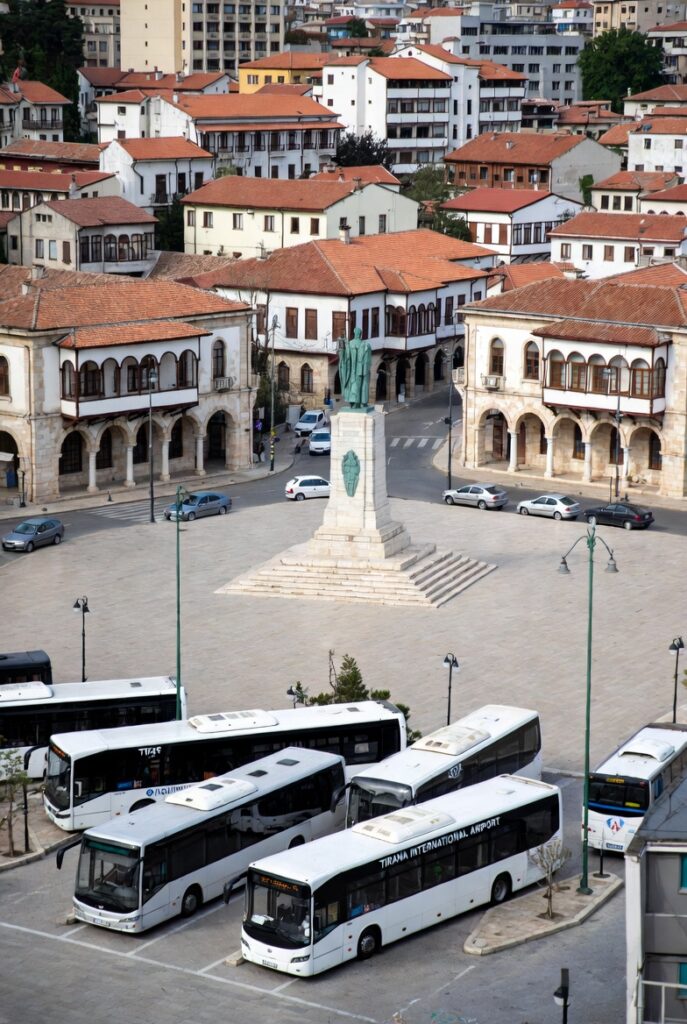 Skanderbeg Square area in central Tirana near the airport bus stop