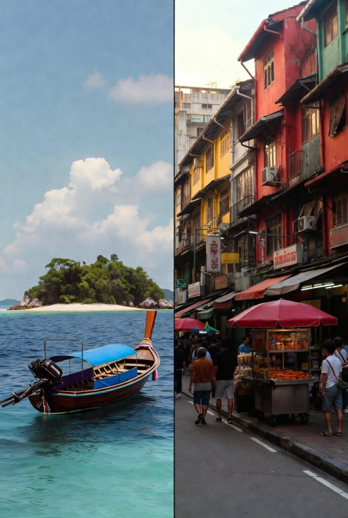 Thailand beaches versus Malaysia cities and food travel experience comparison