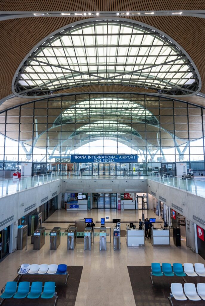 Tirana airport arrivals area for travelers heading to the city centre
