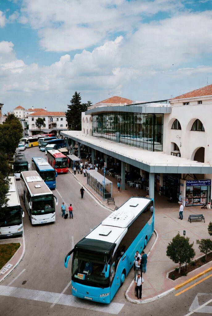 Travelers leaving Tirana bus terminal for the route to Ksamil in Albania