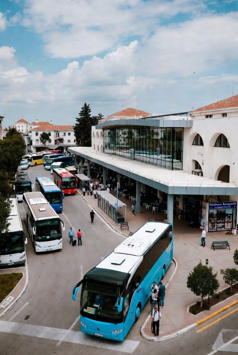 Travelers leaving Tirana bus terminal for the route to Ksamil in Albania