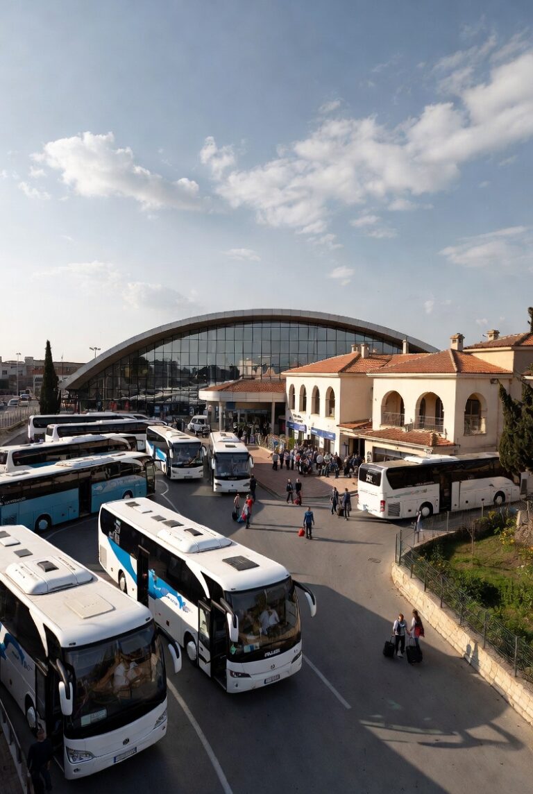 Tirana bus terminal for buses to Sarandë in Albania