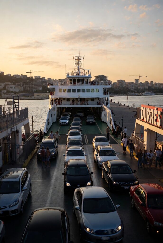 Ferry boarding at Durrës port for Italy