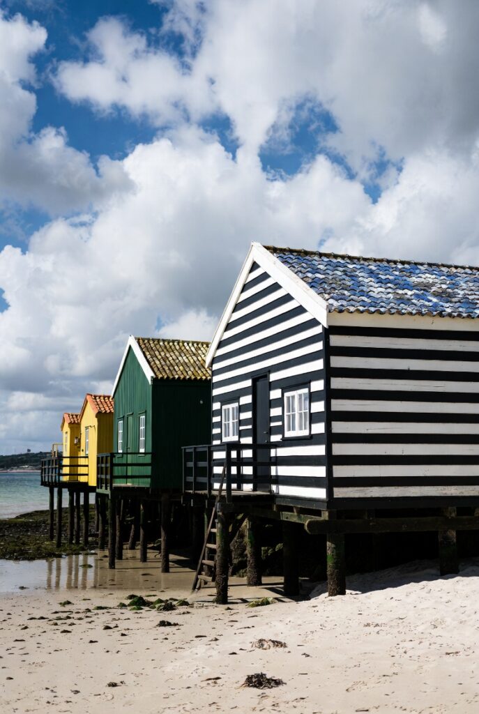 Striped houses in Costa Nova near Aveiro Portugal