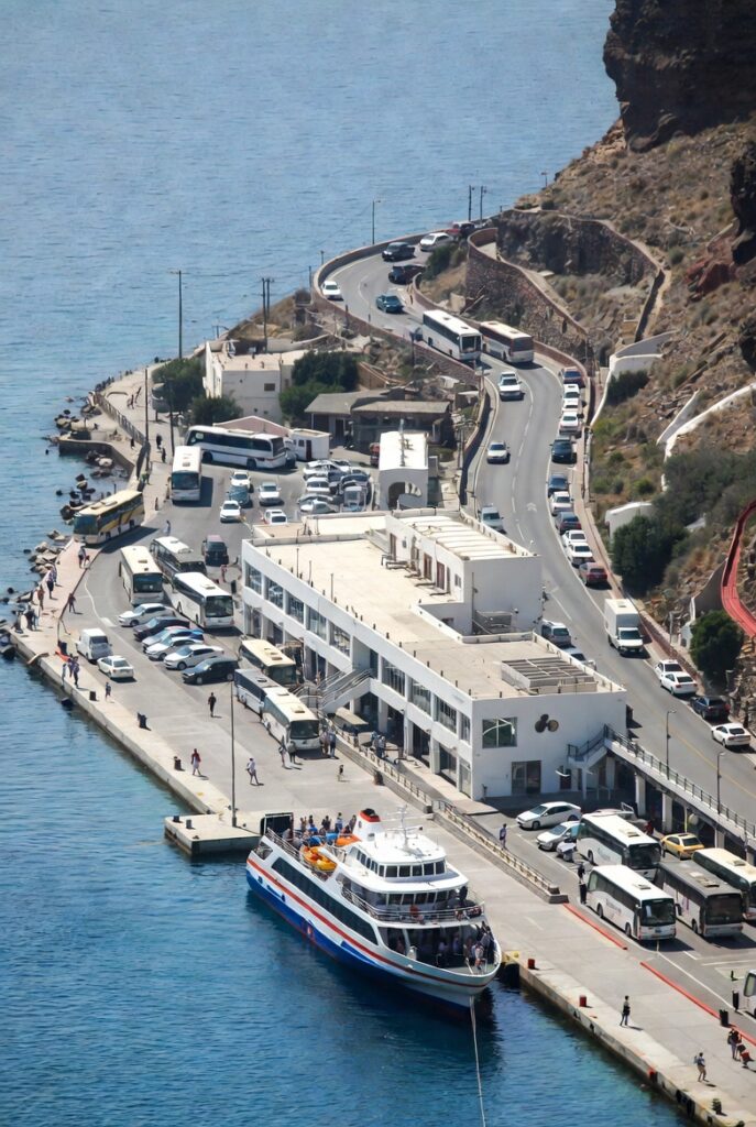 Arrival at Athinios port in Santorini after the ferry from Athens