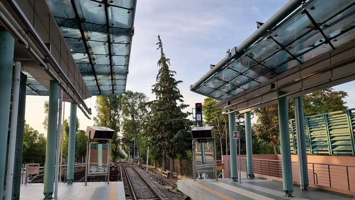 Railway platform in Athens before traveling to Thessaloniki