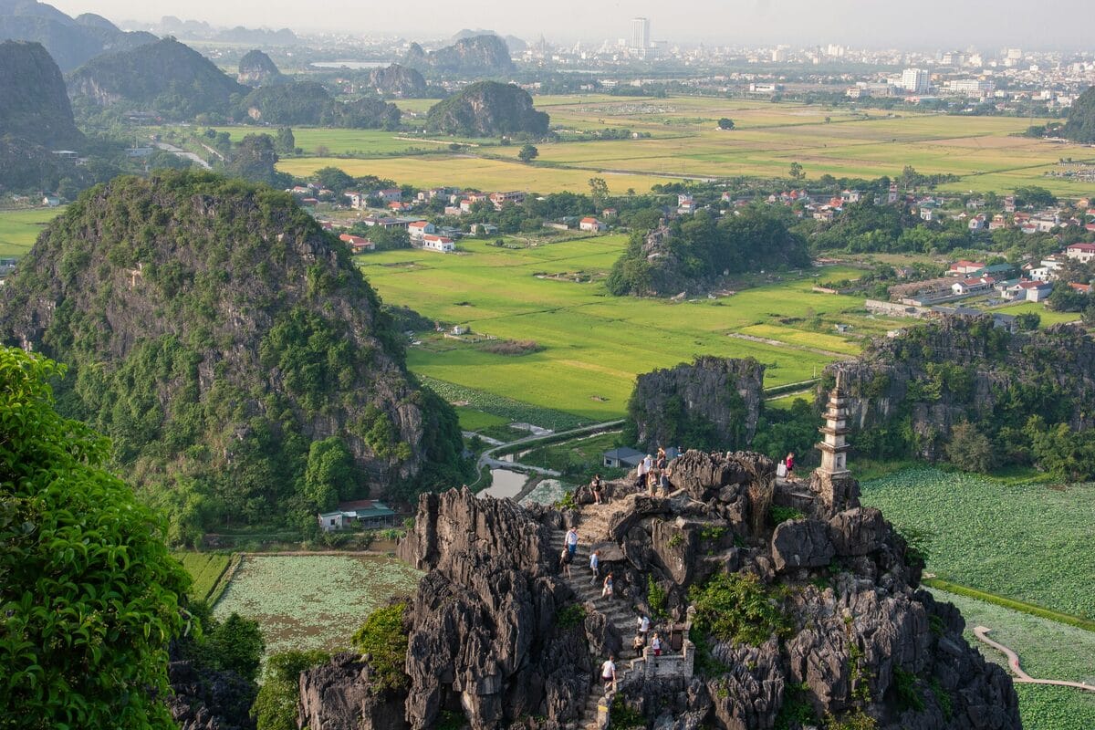Rice paddies and limestone karsts near Ninh Binh, Vietnam