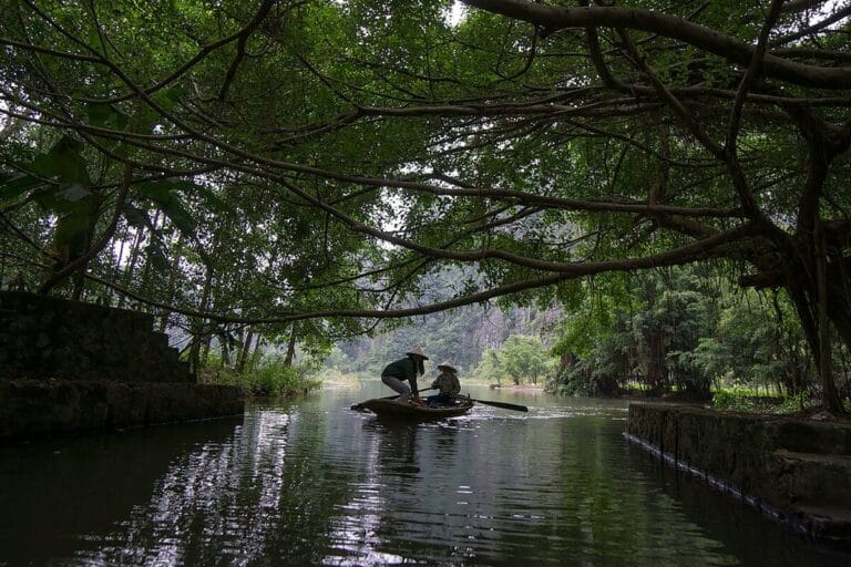 Boats on the river in Tam Coc, Ninh Binh, Vietnam