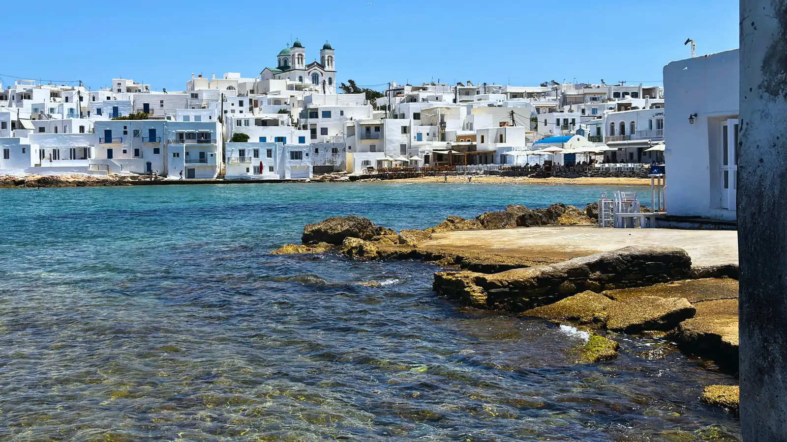Whitewashed waterfront houses in Naoussa on Paros island