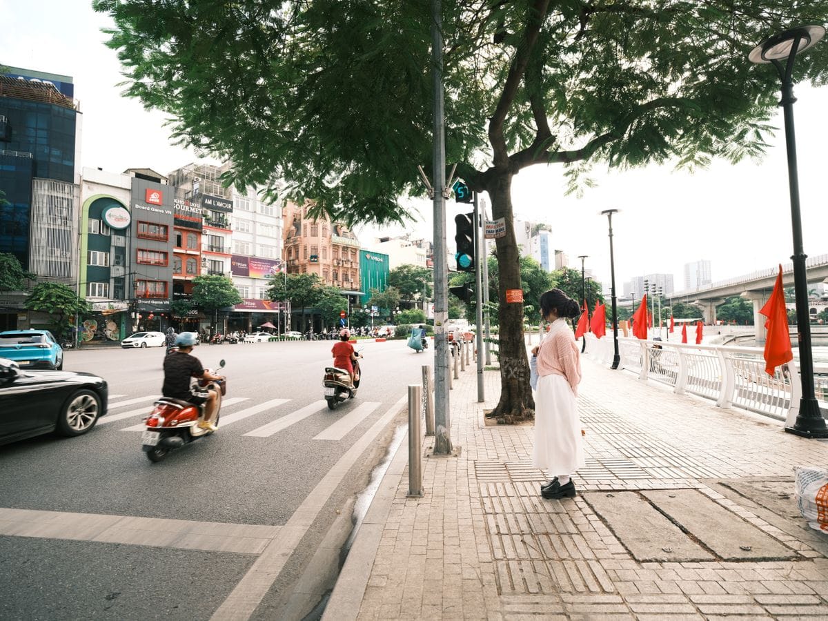 Street traffic and pedestrians in Hanoi, Vietnam